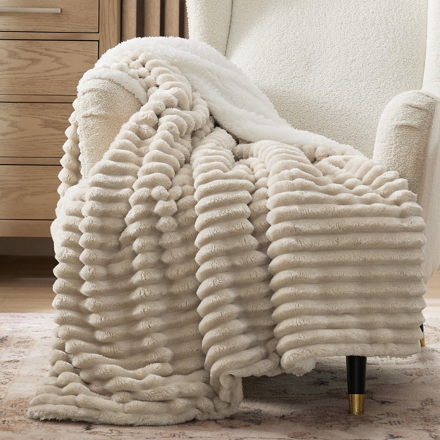 Jacquard Flauschige Sherpa Decke mit Streifenmuster