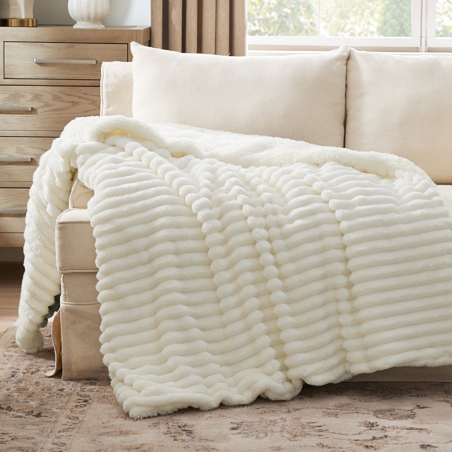 Jacquard Flauschige Sherpa Decke mit Streifenmuster