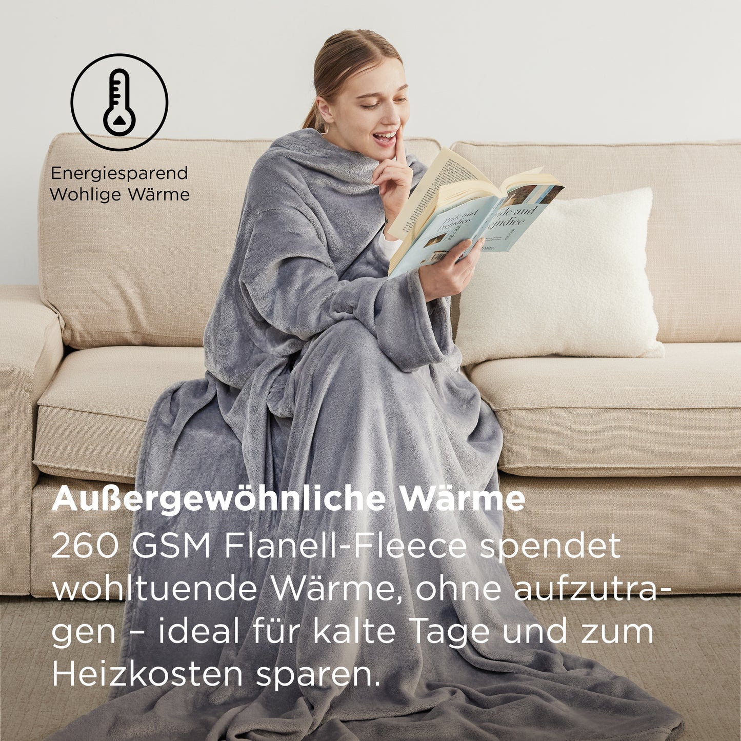 Tragbare Fleece Decke mit Ärmeln