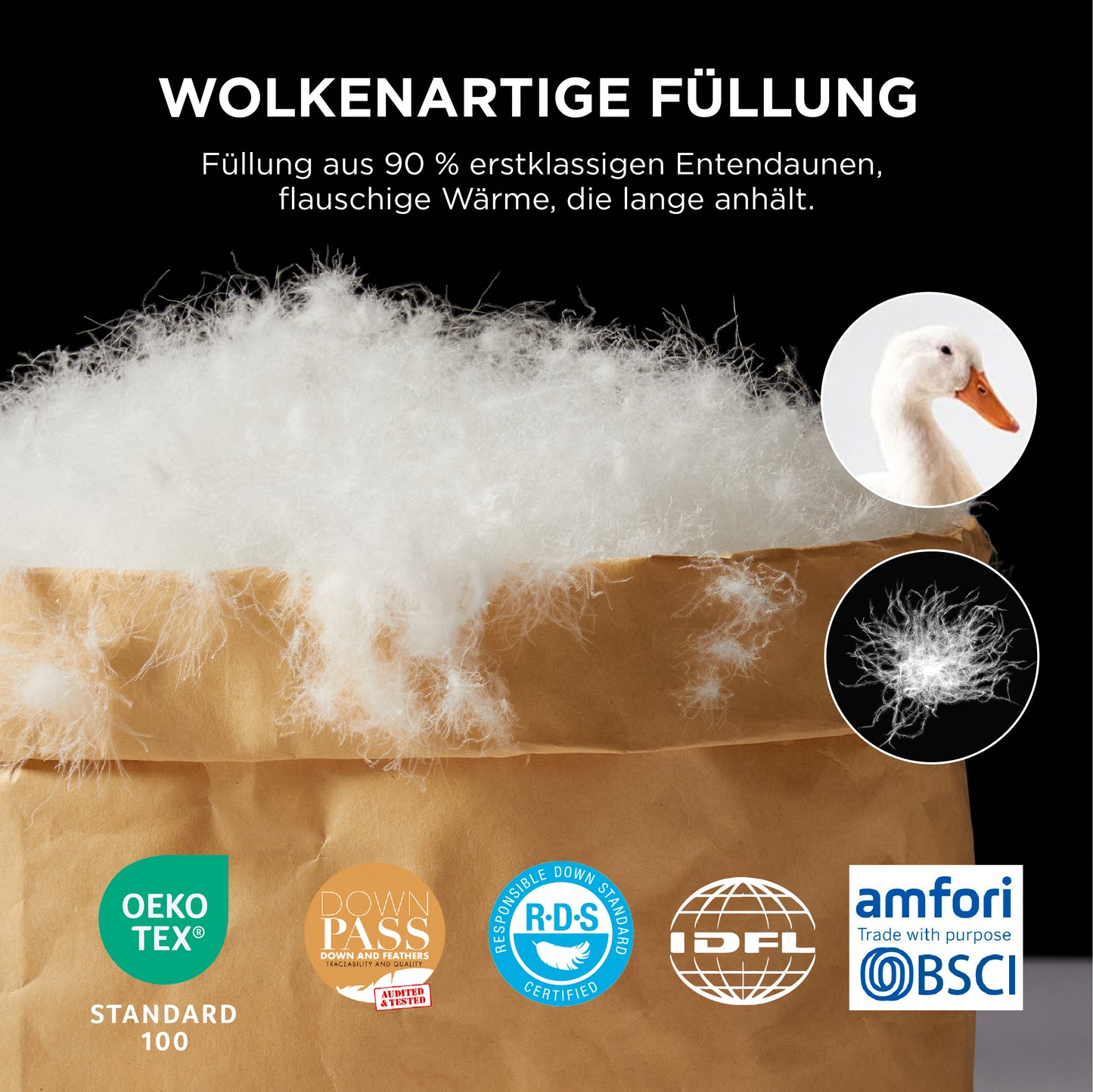Daunenbettdecke – 90% Daunen, Bezug aus 100% Baumwolle