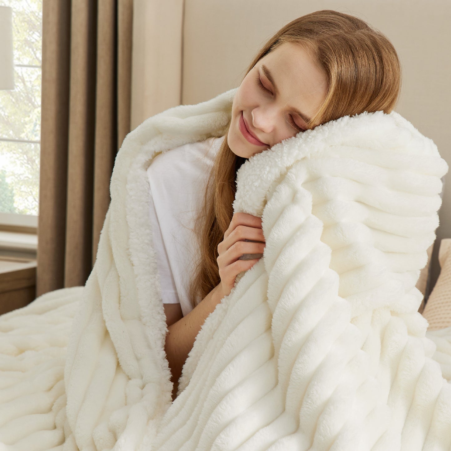 Jacquard Flauschige Sherpa Decke mit Streifenmuster