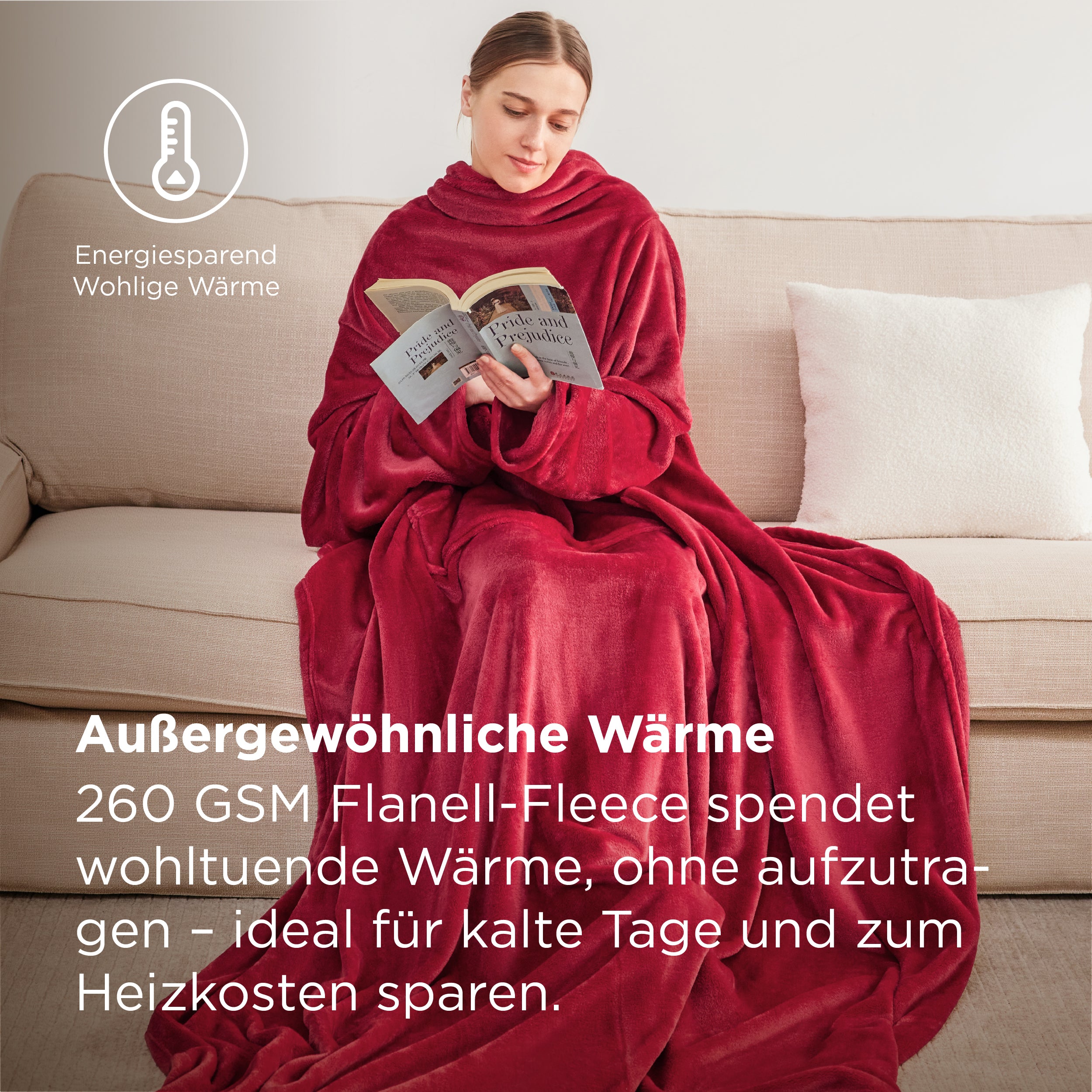 Tragbare Fleece Decke mit Ärmeln