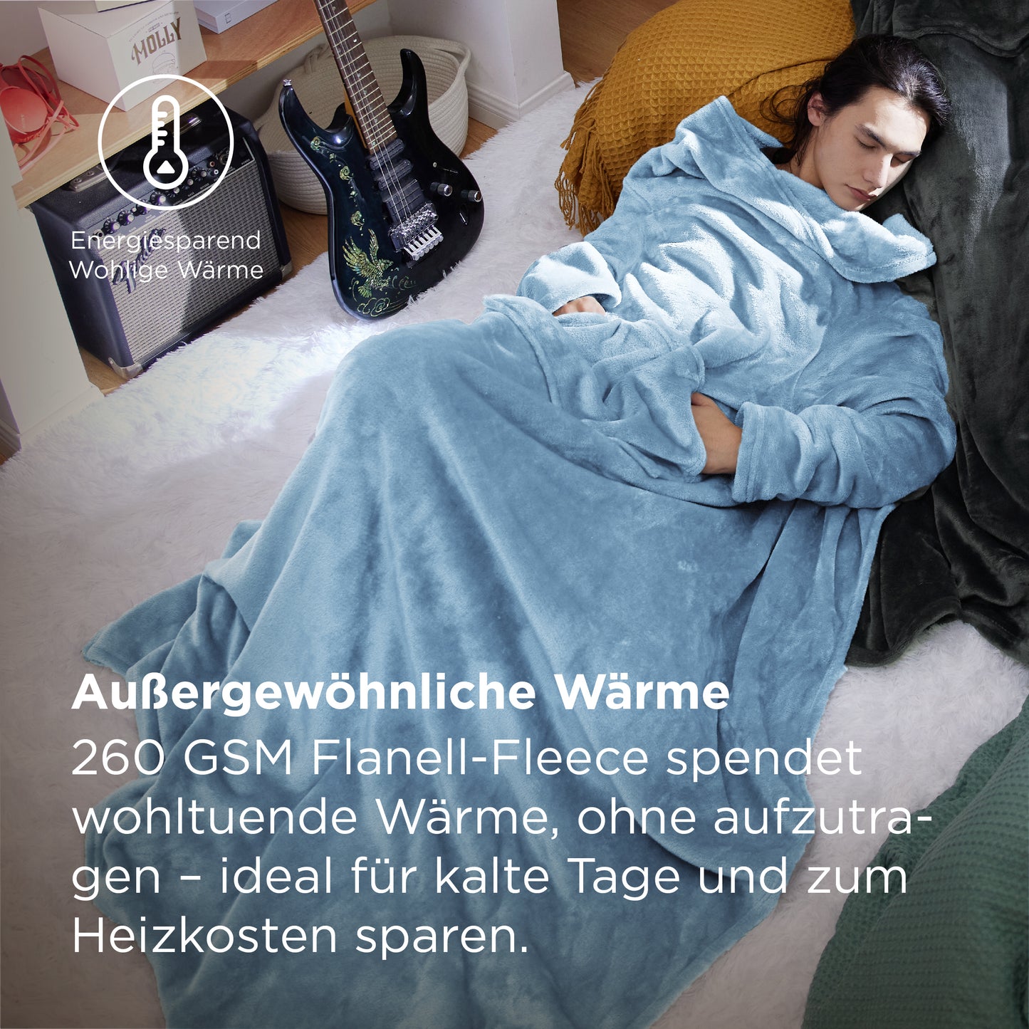 Tragbare Fleece Decke mit Ärmeln