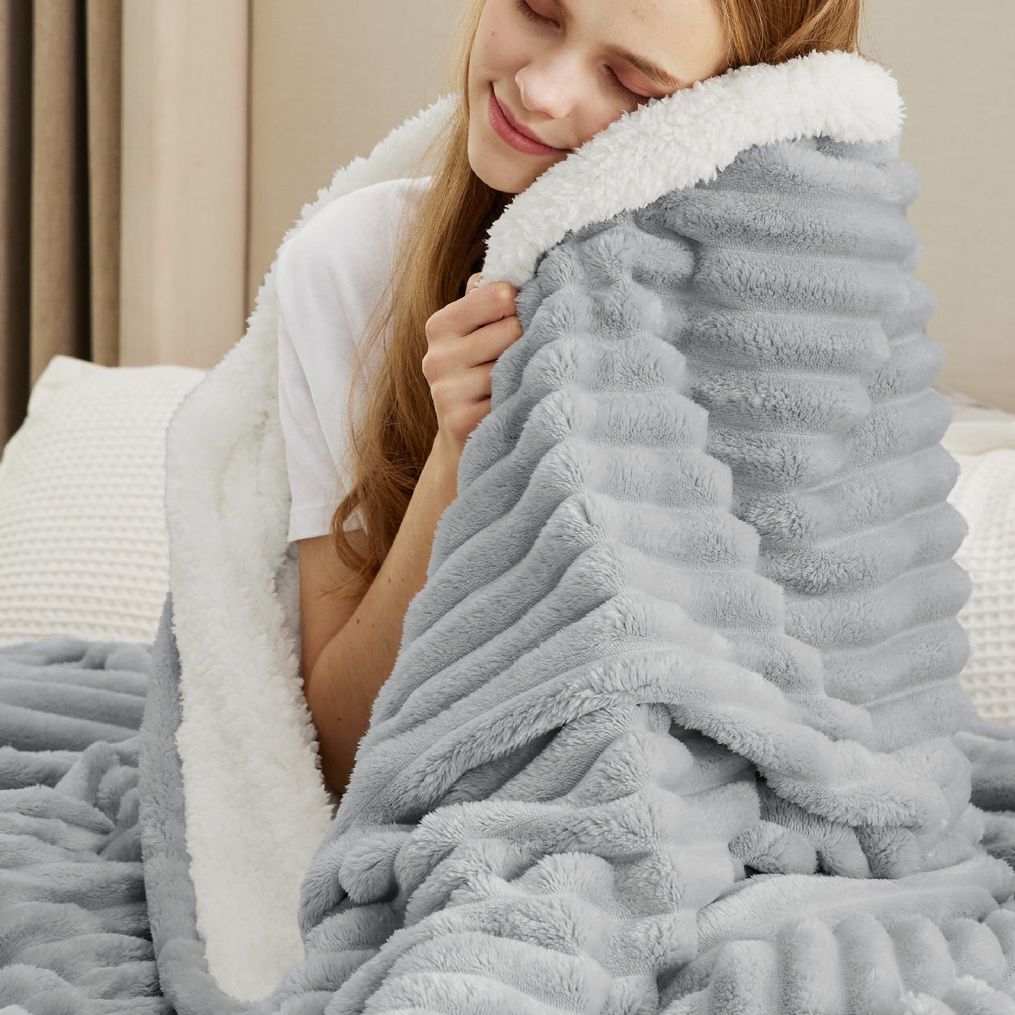Jacquard Flauschige Sherpa Decke mit Streifenmuster