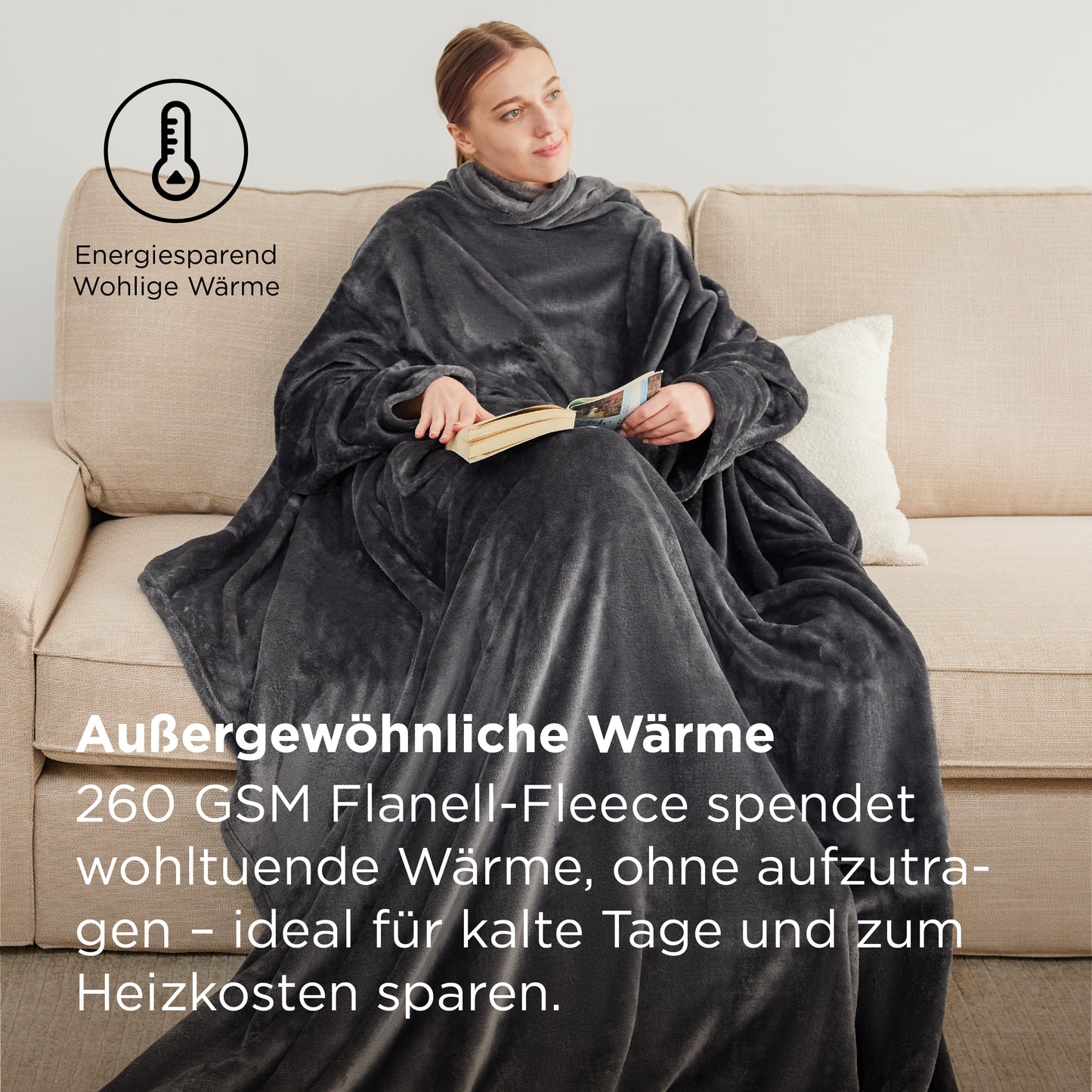Tragbare Fleece Decke mit Ärmeln