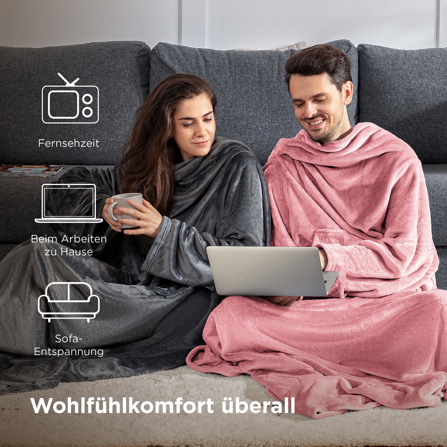 Tragbare Fleece Decke mit Ärmeln
