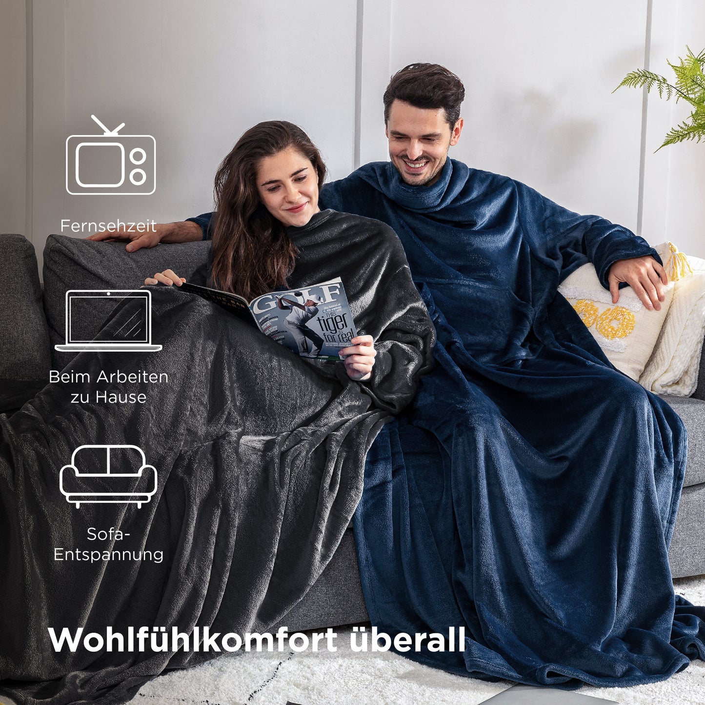 Tragbare Fleece Decke mit Ärmeln
