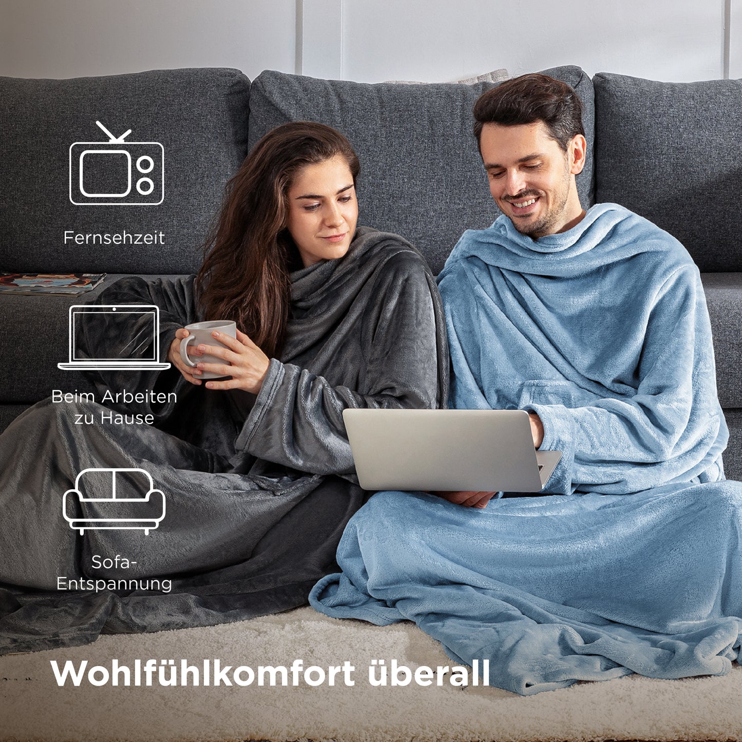 Tragbare Fleece Decke mit Ärmeln