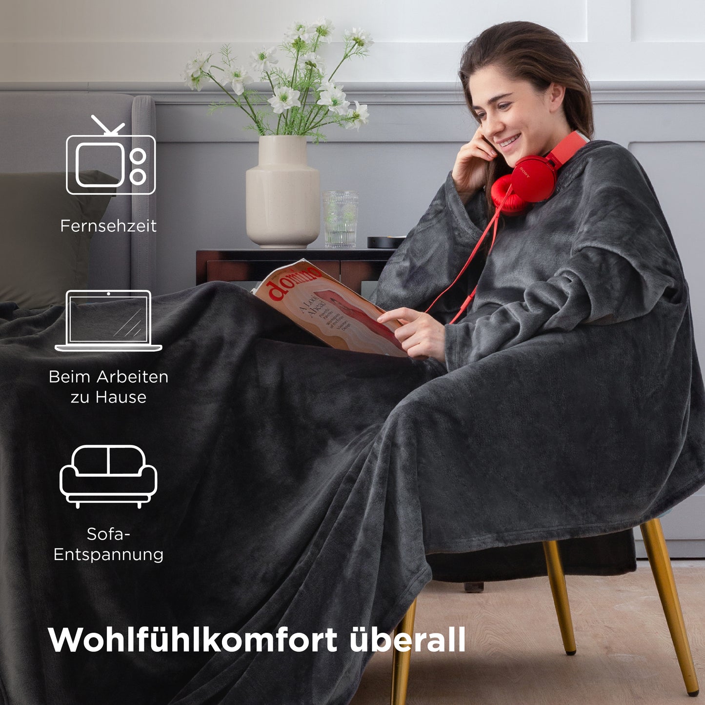 Tragbare Fleece Decke mit Ärmeln