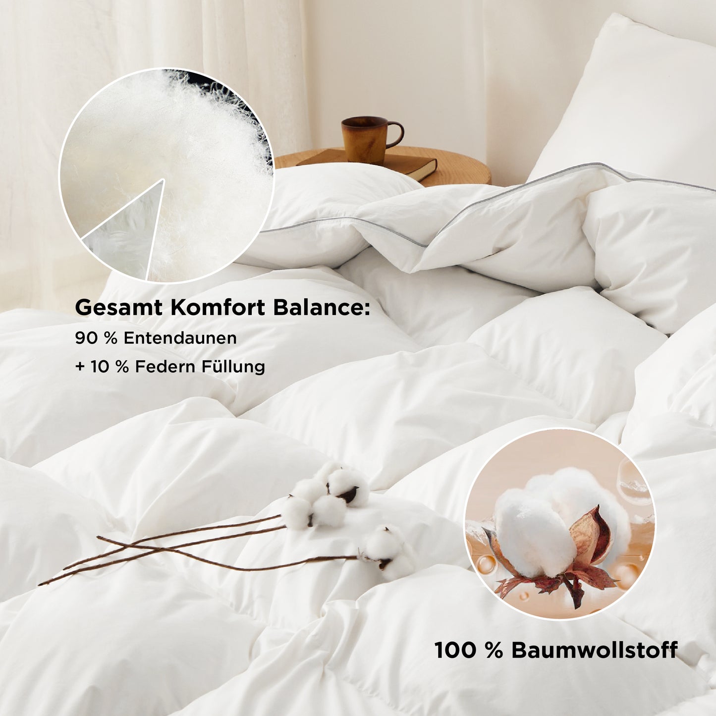 Daunenbettdecke – 90% Daunen, Bezug aus 100% Baumwolle