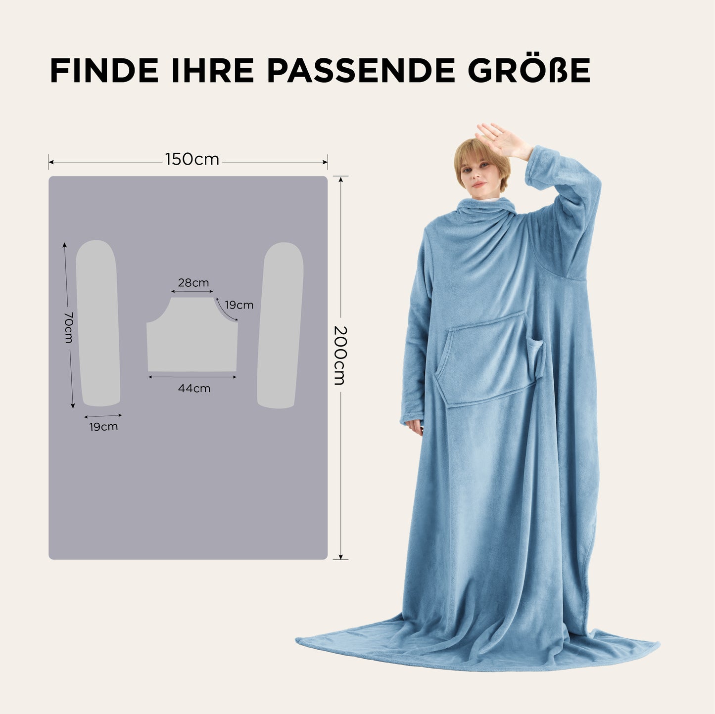 Tragbare Fleece Decke mit Ärmeln