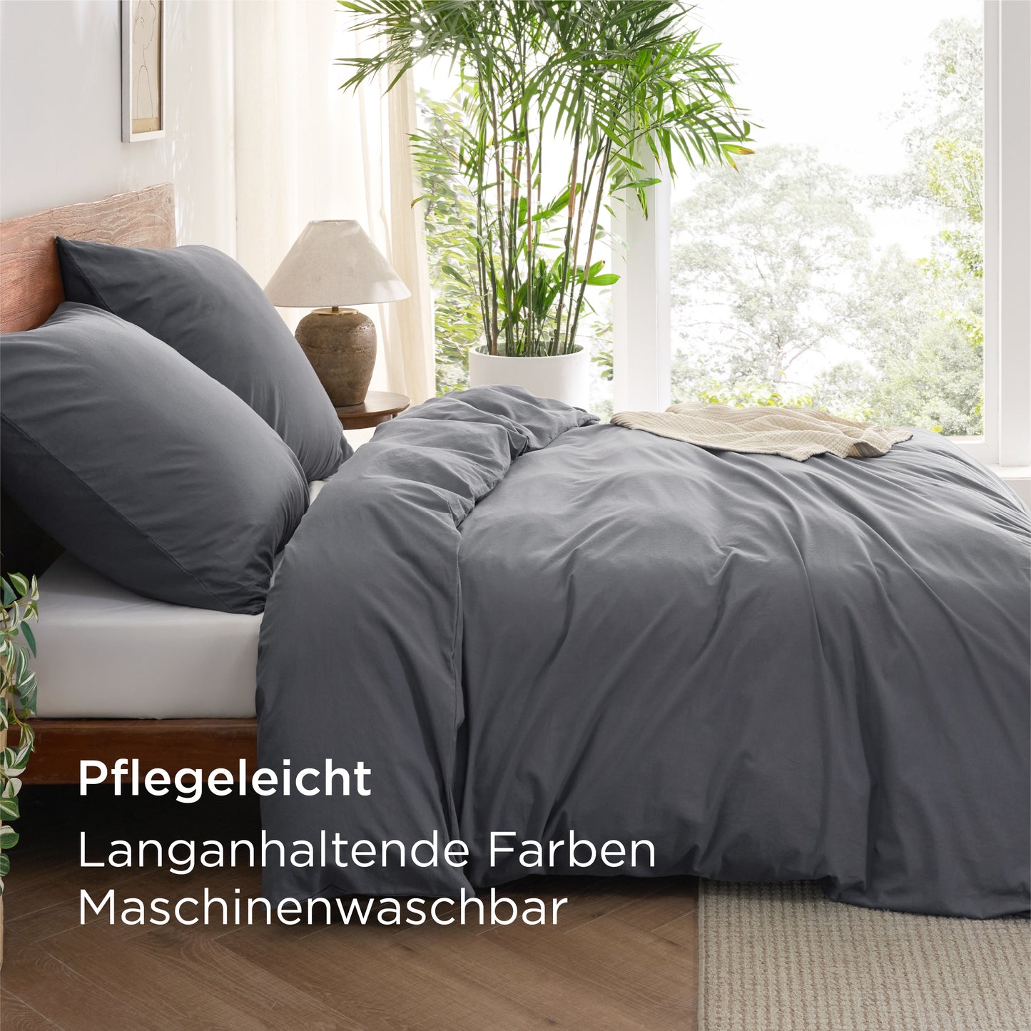 Gewaschene Baumwolle Uni Bettwäsche Set