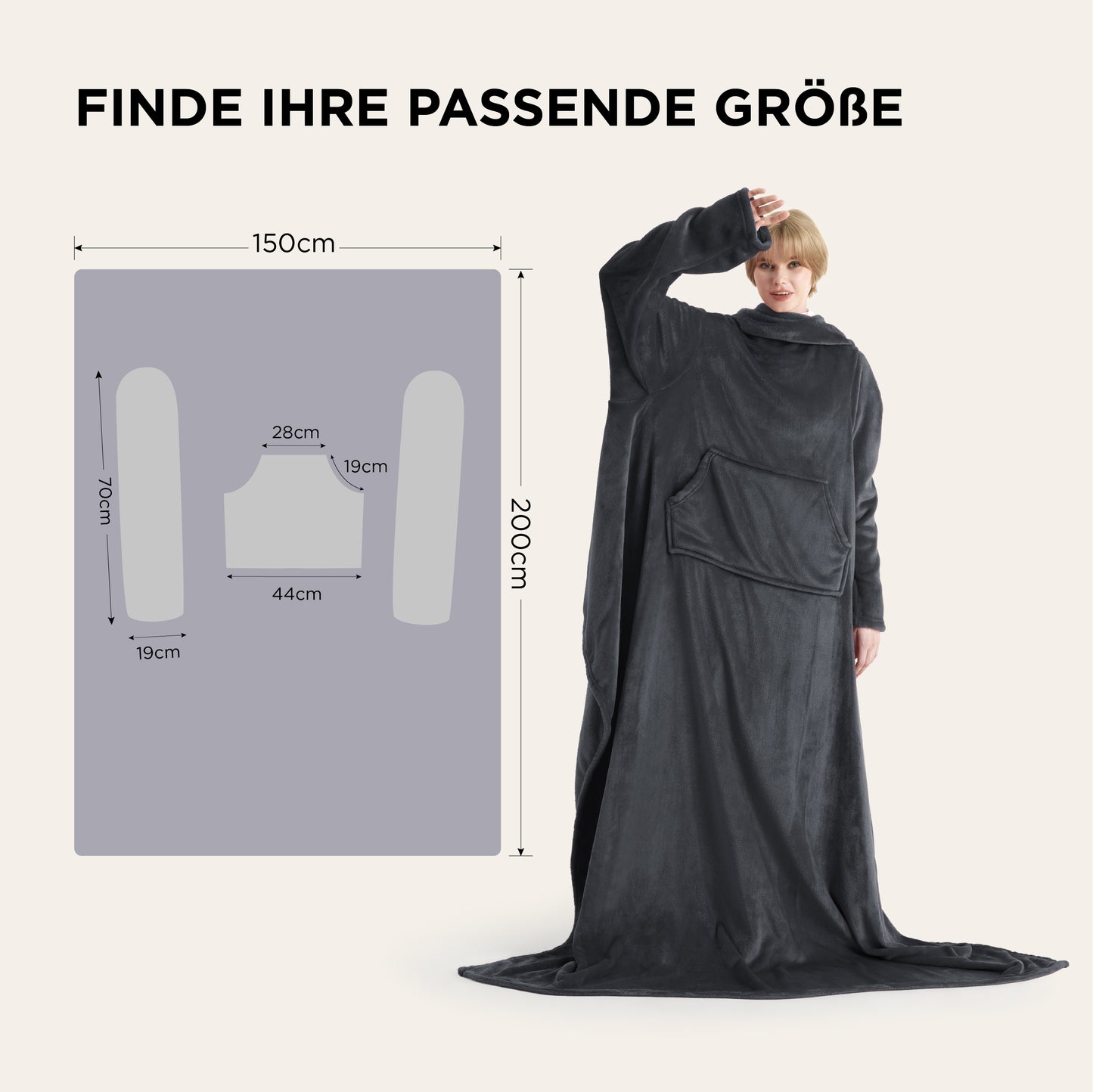 Tragbare Fleece Decke mit Ärmeln