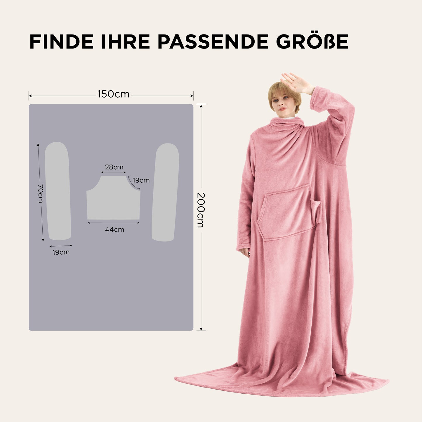 Tragbare Fleece Decke mit Ärmeln