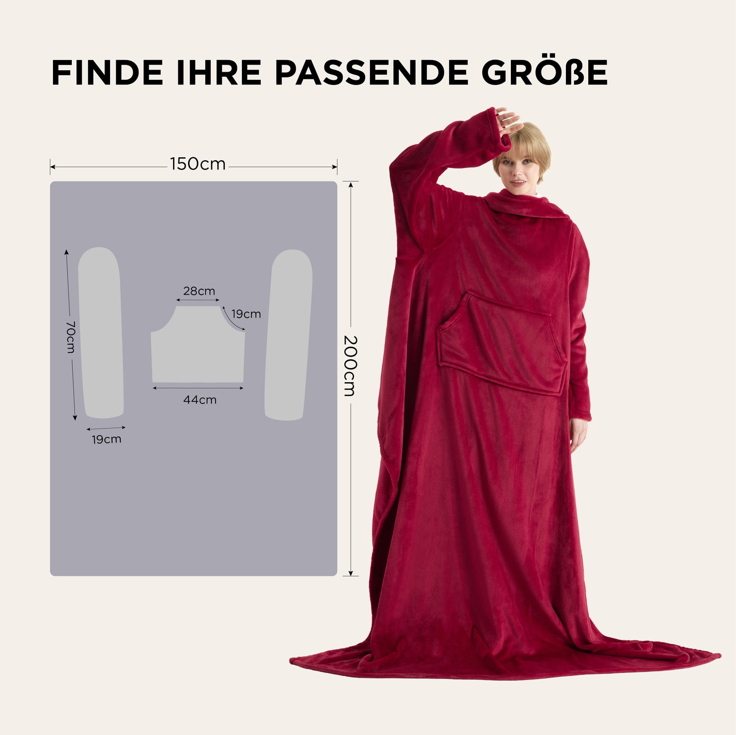 Tragbare Fleece Decke mit Ärmeln