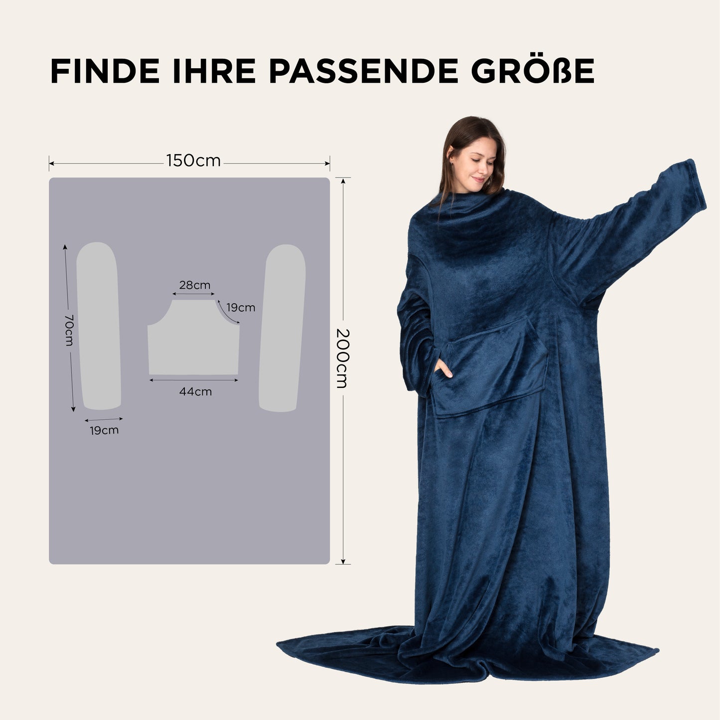 Tragbare Fleece Decke mit Ärmeln