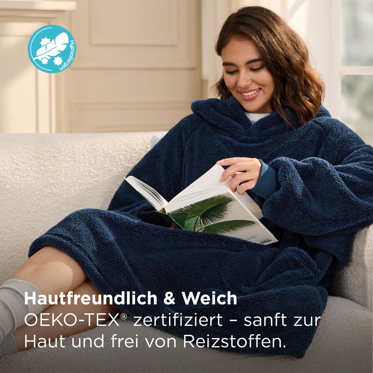Flauschige Sherpa-Fleece-Tragedecke mit Ärmeln