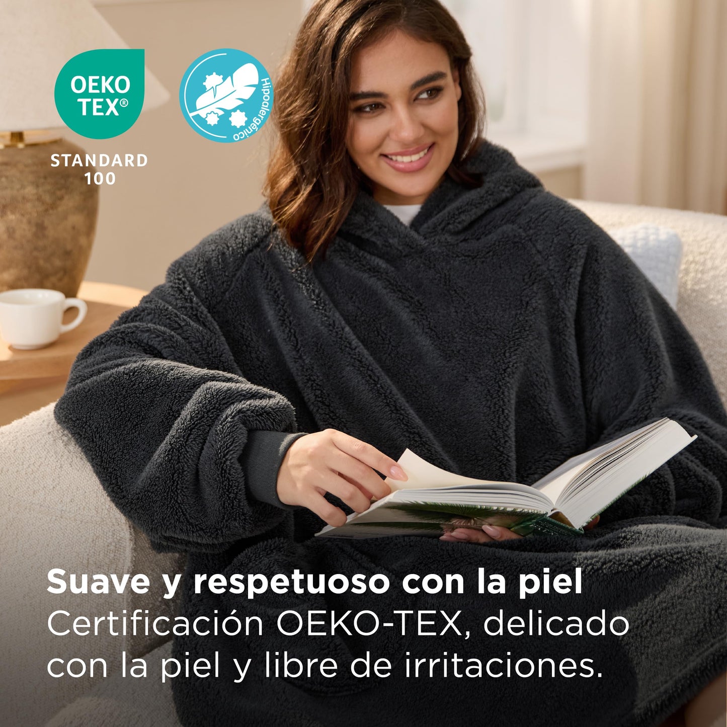 Flauschige Sherpa-Fleece-Tragedecke mit Ärmeln